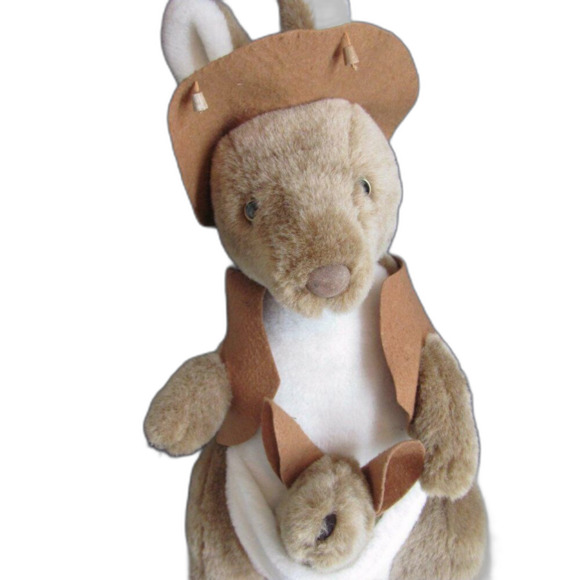 Big Australian Kangaroo Baby Joey Plush Stuffed Animals Vest Bush Hat Large - Picture 2 of 9